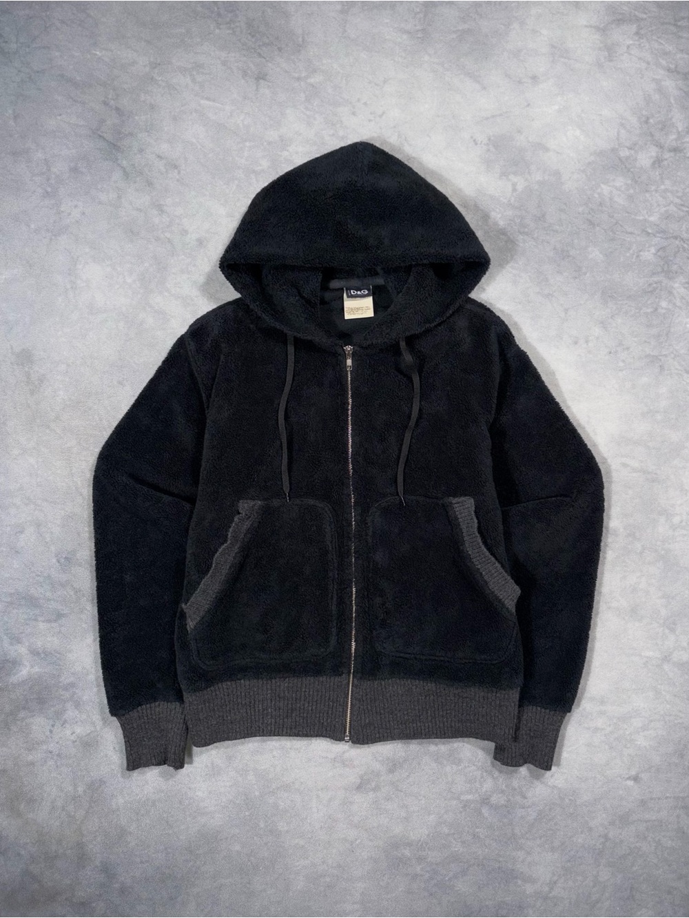Dolce&Gabanna Vintage Y2K Archive Distressed D&G Faux Fur Zip Hoodie